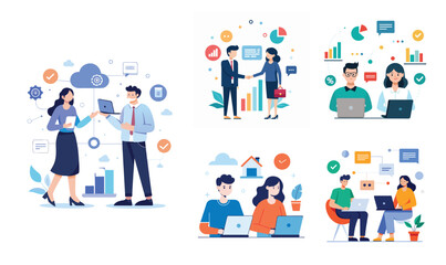 Illustration of business data transfer ideas. Flat style design set