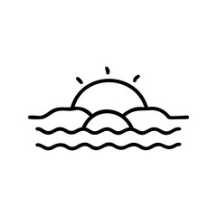 Fototapeta premium Simple Line Drawing of a Sunset Over Wavy Ocean Waves Black Ink Handmade Environment Illustration