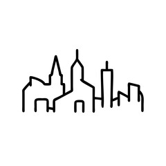 Black Line Drawing Cityscape Simple Hand Drawn Urban Sketch Minimalist Building Illustration Handmade Environment