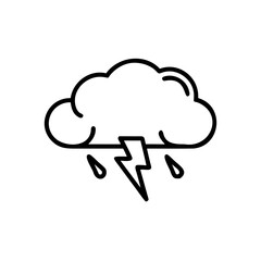 Black Line Drawing Storm Cloud Rain Lightning Weather Icon Handmade Environment Graphic