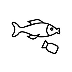 Line Drawing Fish Eating Plastic Bottle Pollution Environmental Icon Handmade Graphic