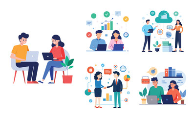 Illustration of business data transfer ideas. Flat style design set