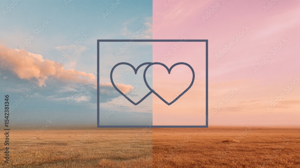 Poster Mind and Heart Symbols Blend Harmoniously on a Pastel Backdrop, Representing Unity and Balance in Emotions and Thoughts