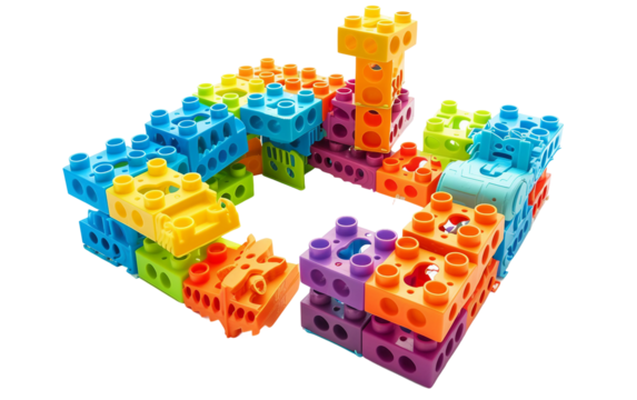 Colorful Plastic Building Bricks Arranged for Imaginative and Creative Construction Play