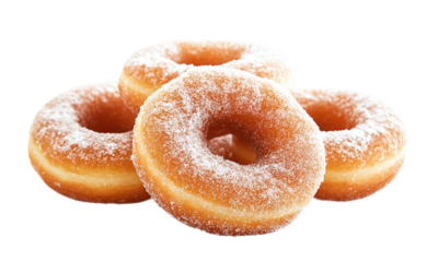 Delicious jelly filled donuts powdered sugar isolated on transparent background.