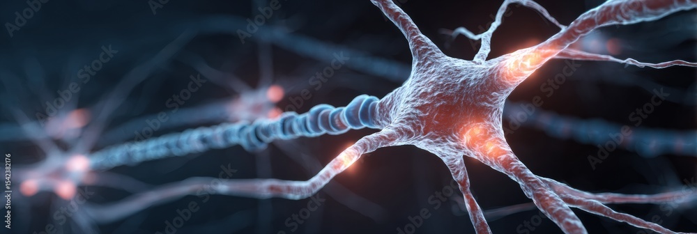 Poster microscopic view of nerve cells showing electric impulses in a futuristic soft style with vibrant co