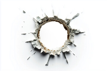 Bullet hole on white background