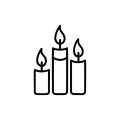 Three Lit Candles Line Art Icon Black White Simple Design Handmade burning
