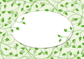 Obraz premium Spring green, light, soft frame of floral tree branch, leaf, plants. Hand drawing doodles of botanical elements. Text box