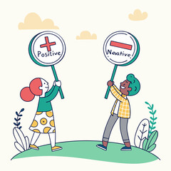 Positive vs Negative Thinking Kids | Cartoon Character Education Concept