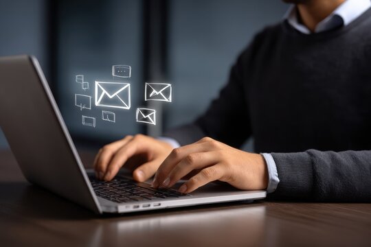 Person using laptop to manage incoming emails and messages