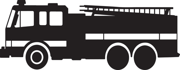 Black silhouette of a fire truck with ladder