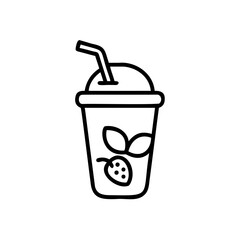 Black Line Drawing Strawberry Mint Summer Drink Cup Straw Icon Illustration Handmade Design