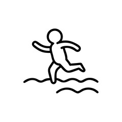 Simple Line Drawing of Person Running in Water Summertime Icon Handmade Illustration