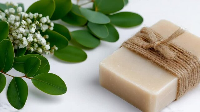Minimalist Rectangle Bar Soap with Greenery and Twine Decor