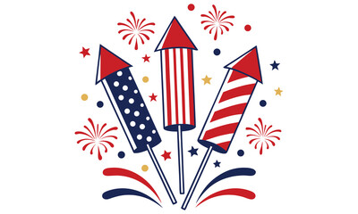 Patriotic fireworks rockets design isolated on white background