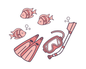 Snorkeling Gear and Tropical Fish Illustration