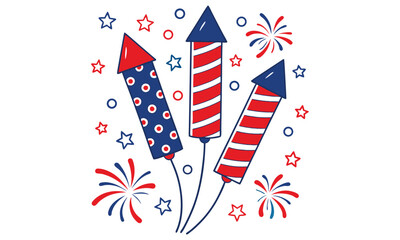 Obraz premium Patriotic fireworks rockets design isolated on white background