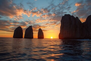 Breathtaking Sunset over El Arco: A Serene Seascape with Majestic Rocks and Vibrant Sky