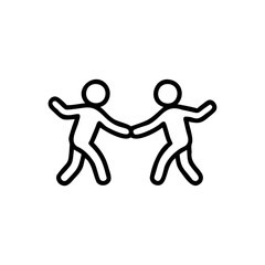 Two Children Holding Hands Simple Line Drawing Black White Icon Kids Play Together Friendship Teamwork Symbol