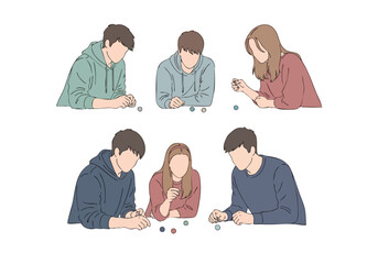 Minimalist Line Art People Playing Game Together Illustration