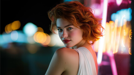Fototapeta premium Strength in Sensuality: Empowering Nail Art with Neon Sign