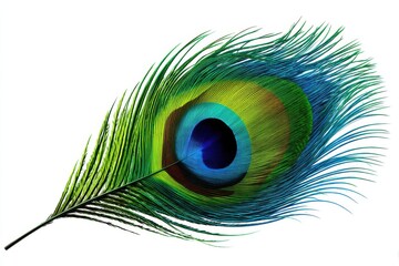 Obraz premium Vivid peacock feather showcasing stunning colors and intricate patterns in a natural setting during golden hour