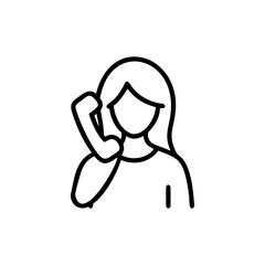Black Line Drawing Woman Long Hair Using Retro Telephone Handset Office Communication Icon