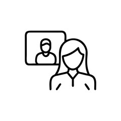 Black Outline Icon Woman Video Conference Call Meeting Online Communication Handmade