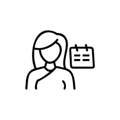 Line Art Illustration Woman Long Hair Calendar Appointment Schedule Handmade Design