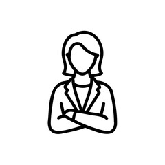 Black and White Line Drawing of Woman with Arms Crossed Wearing a Jacket vector