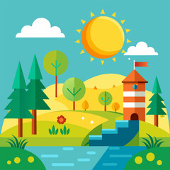 summer landscape with houses