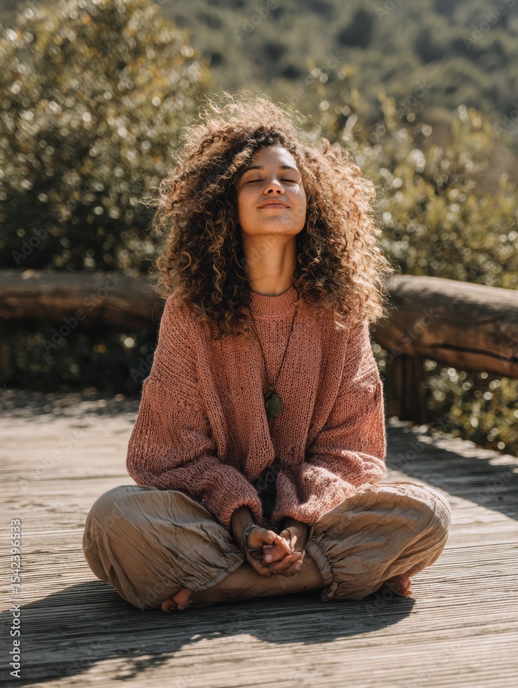 Poster Discover Effective Meditation and Breathwork Tips for Patients in a Serene Outdoor Setting During a Calm Afternoon