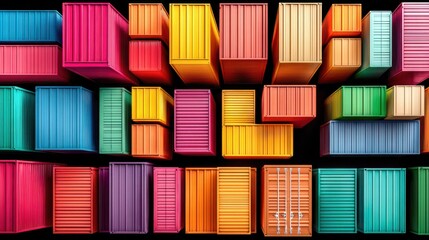 Fototapeta premium Top-down view of colorful stacked shipping containers in an abstract arrangement
