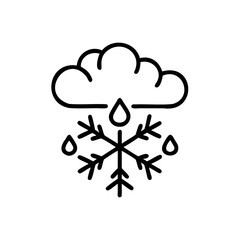 Black Line Art Illustration Winter Season Snowflake Cloud Rain Drops Handmade Design Element Graphic Symbol