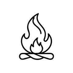 Black Line Drawing Campfire Flame Burning Wood Autumn Season Handmade Icon vector