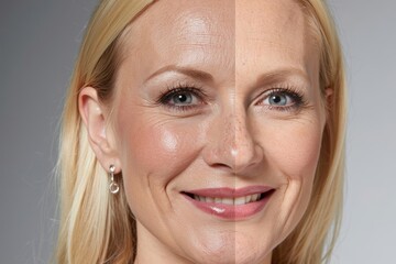 Title: Aesthetic Surgery's Transformative Power: Woman's Half-Lifted, Rejuvenated Face Captures Dramatic Results