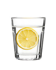 Transparent glass of lemonade lemon slices isolated on white background refreshing drink image ideal for summer beverage branding