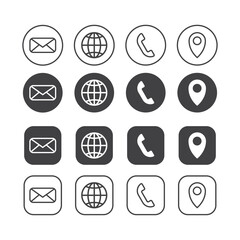Contact icon set for company, Email, Website, Call, Location, phone, Mail, message icon set, minimalistic icon set.