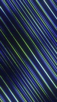 Sharp diagonal light streaks in green and blue forming high-energy digital flow. Suitable for motion design, HUDs, or speed visuals. Vertical 4K.