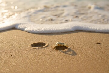 Wedding Rings Half-Buried in the Sand: A Blissful Beach Scene