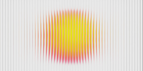 Naklejka na ściany i meble Abstract glass gradient circle with neon ribbed effect and reeded sphere texture. Futuristic fractal pattern for holographic background or tech backdrop. Vibrant rainbow blob with fluid yellow blend.