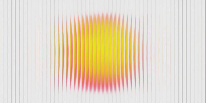 Abstract glass gradient circle with neon ribbed effect and reeded sphere texture. Futuristic fractal pattern for holographic background or tech backdrop. Vibrant rainbow blob with fluid yellow blend.