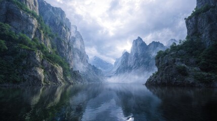 Obraz premium Calm Water and Steep Rock Faces in Serene Nordic Landscape