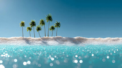 Semi Realistic Beach With Palm Trees And Turquoise Ocean. Tropical Beach Illustration