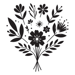 Minimalist Floral Bouquet Flat Design Vector - Black and White Silhouette