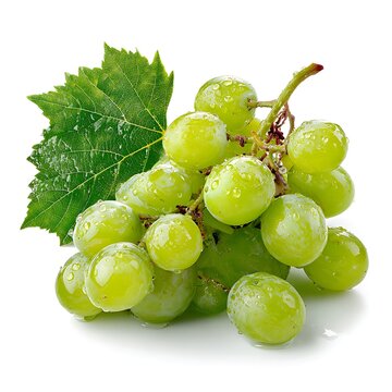 Green grapes with a few drops of water on thei on white background