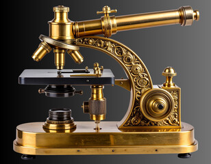 Retro Brass Laboratory Microscope  Isolated Object