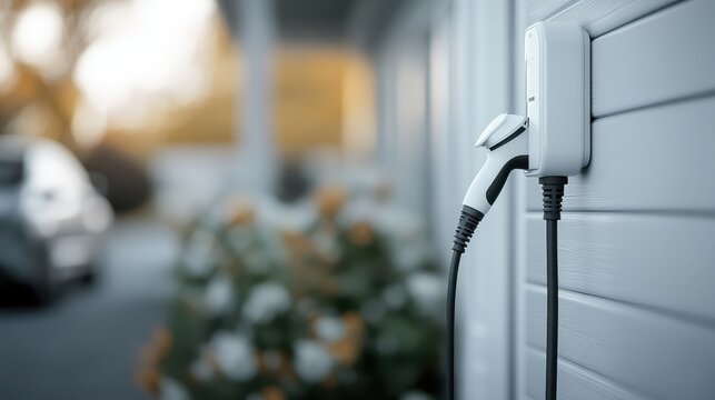 A sleek electric vehicle charger mounted on a wall, illustrating the advancement of technology and sustainability in the era of electric cars and eco-friendly living.
