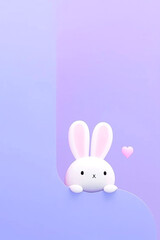 Fototapeta premium Cute 3D Bunny Peeking with Heart on Pastel Purple Background
